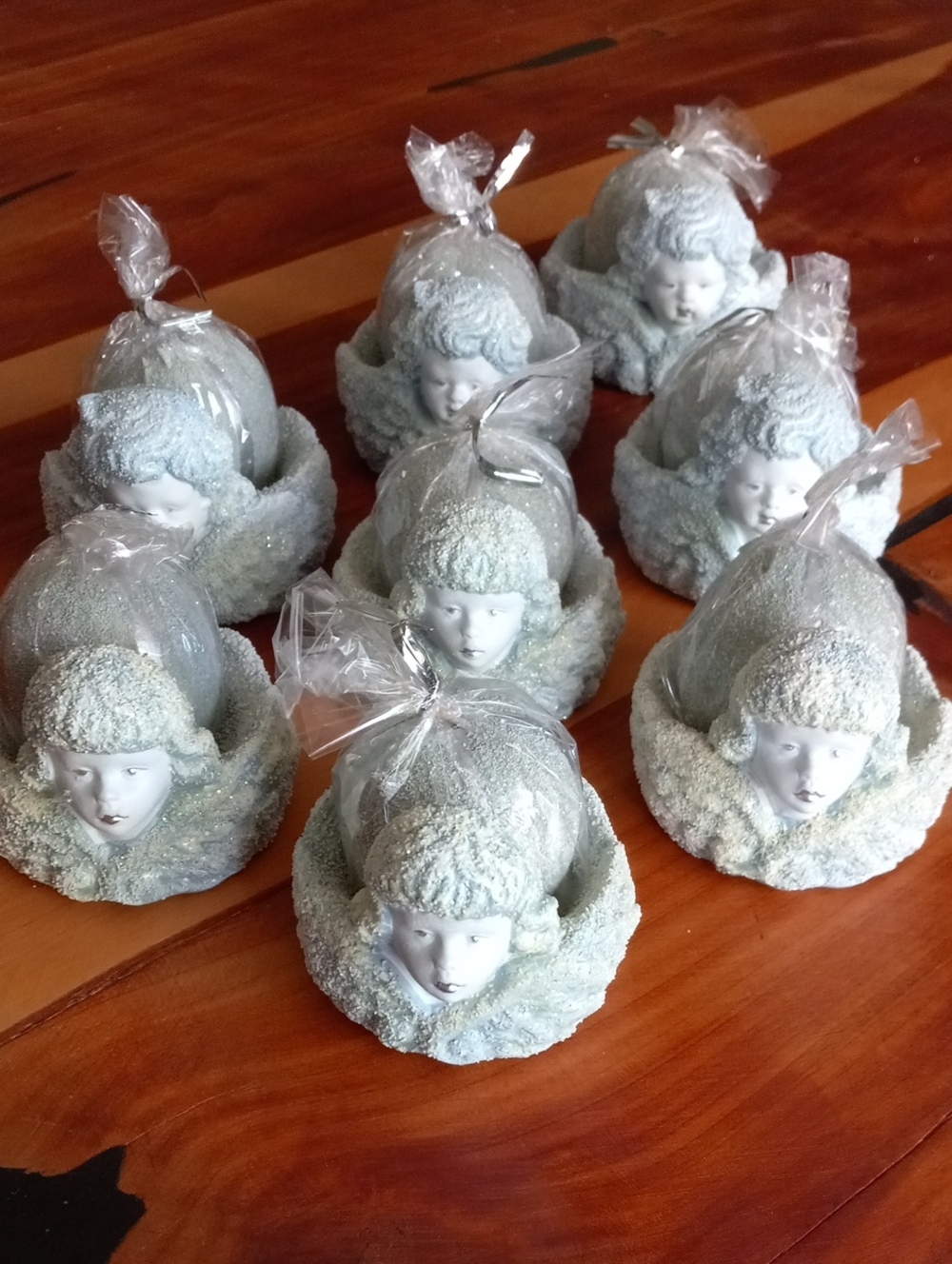Vintage Clay Ceramic Cherub Angel Votive Candle Holders With Candles - Set of 8